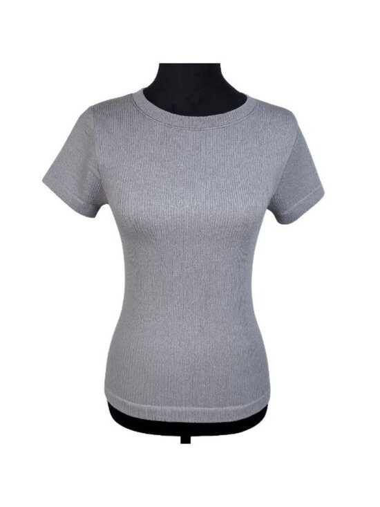 Old Navy Tops - Old Navy Exhale Seamless Rib Knit Short Sleeve Gray Women Top Sz Medium Tall NWT
